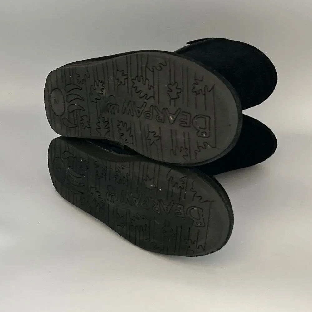 Bearpaw Elle Youth Black Suede Fur Lined Boots‎ Size 2 -Super Clean 10” High
